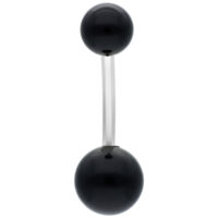Piercing banane noir en titane avec deux boules sur fond blanc