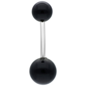 Piercing banane noir en titane avec deux boules sur fond blanc