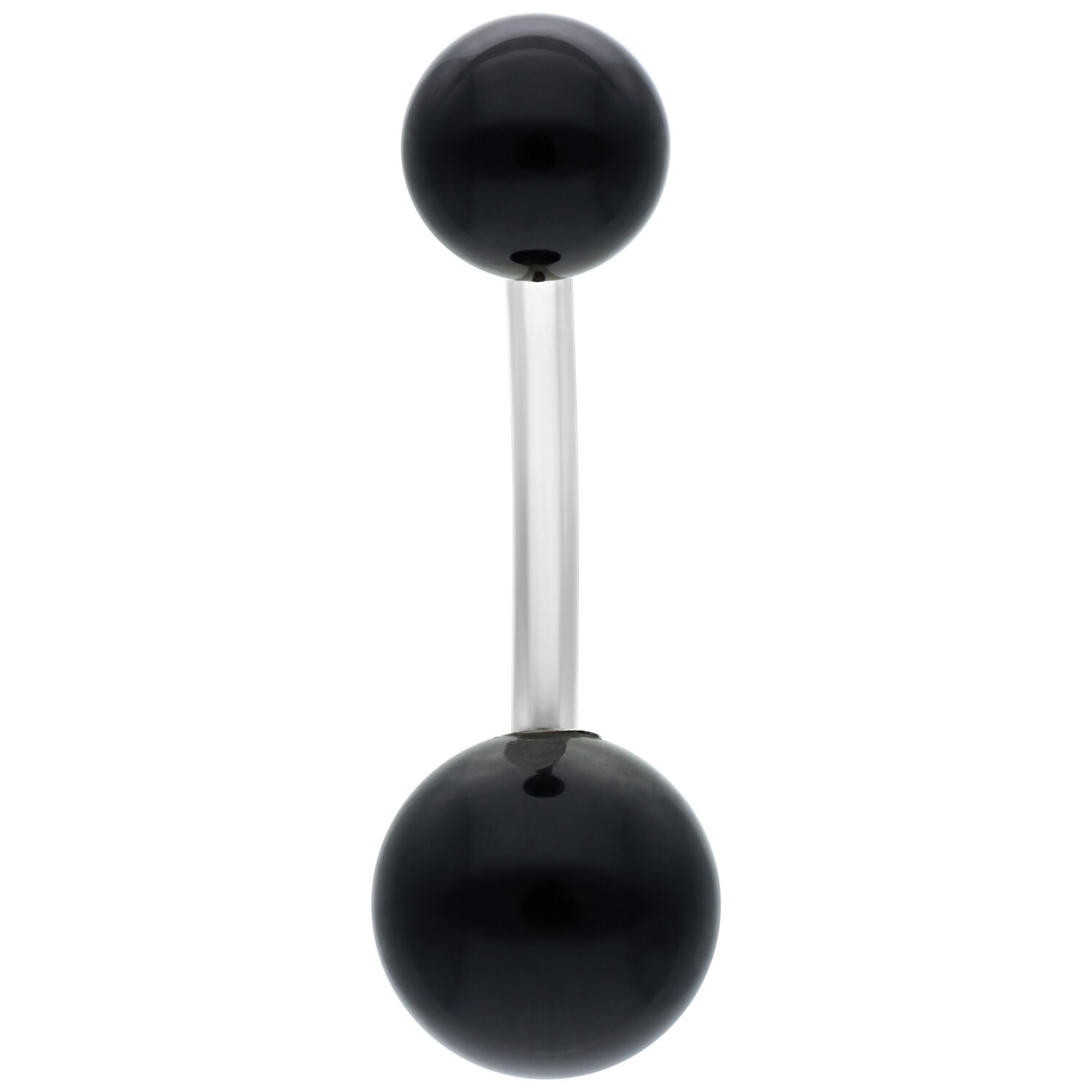 Piercing banane noir en titane avec deux boules sur fond blanc