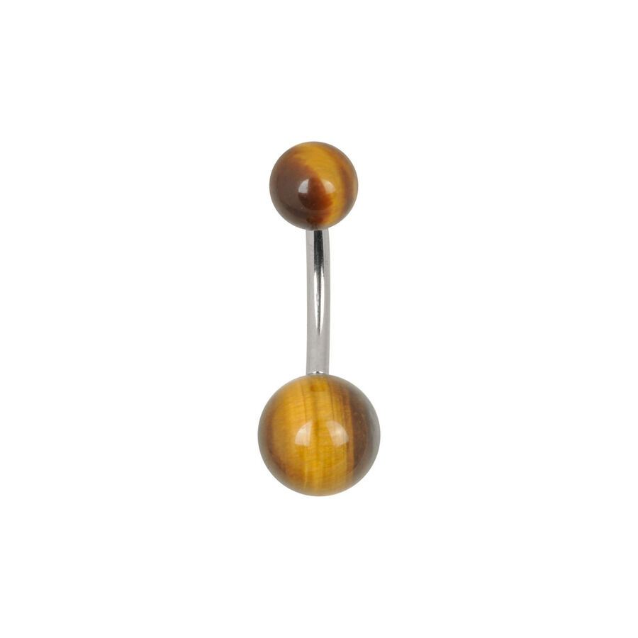 Embout de piercing en œil de tigre, brun doré Embout de piercing en œil de tigre brun doré sur fond blanc