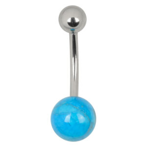 Piercing Bananabell argenté avec grande boule bleue et petite boule argentée