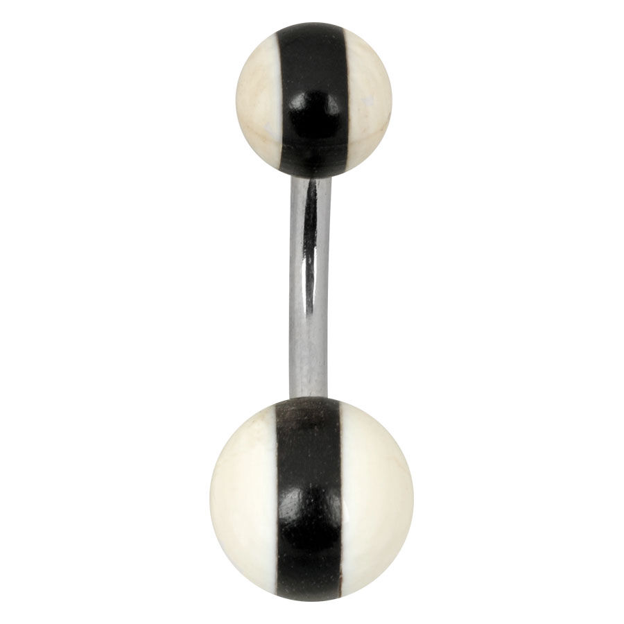 Magic Bananabell au design noir et blanc Bananabell en titane avec boules noires et blanches sur fond blanc