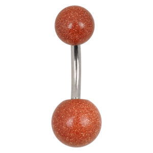 Bananabell scintillant en titane avec deux boules rouge-brun sur fond blanc