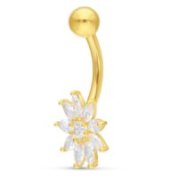 Bananabell en or 18k avec fleur de cristal Piercing nombril en or 18k avec fleur de cristal sur fond blanc