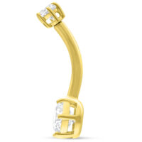 18K Bananabell avec cristaux en or Bananabell en or 18K avec deux cristaux clairs sur fond blanc