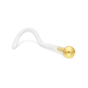 Clou de nez en Bioplast transparent avec boule dorée sur fond blanc