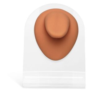 Body Bit Tongue marron en silicone sur un affichage transparent.