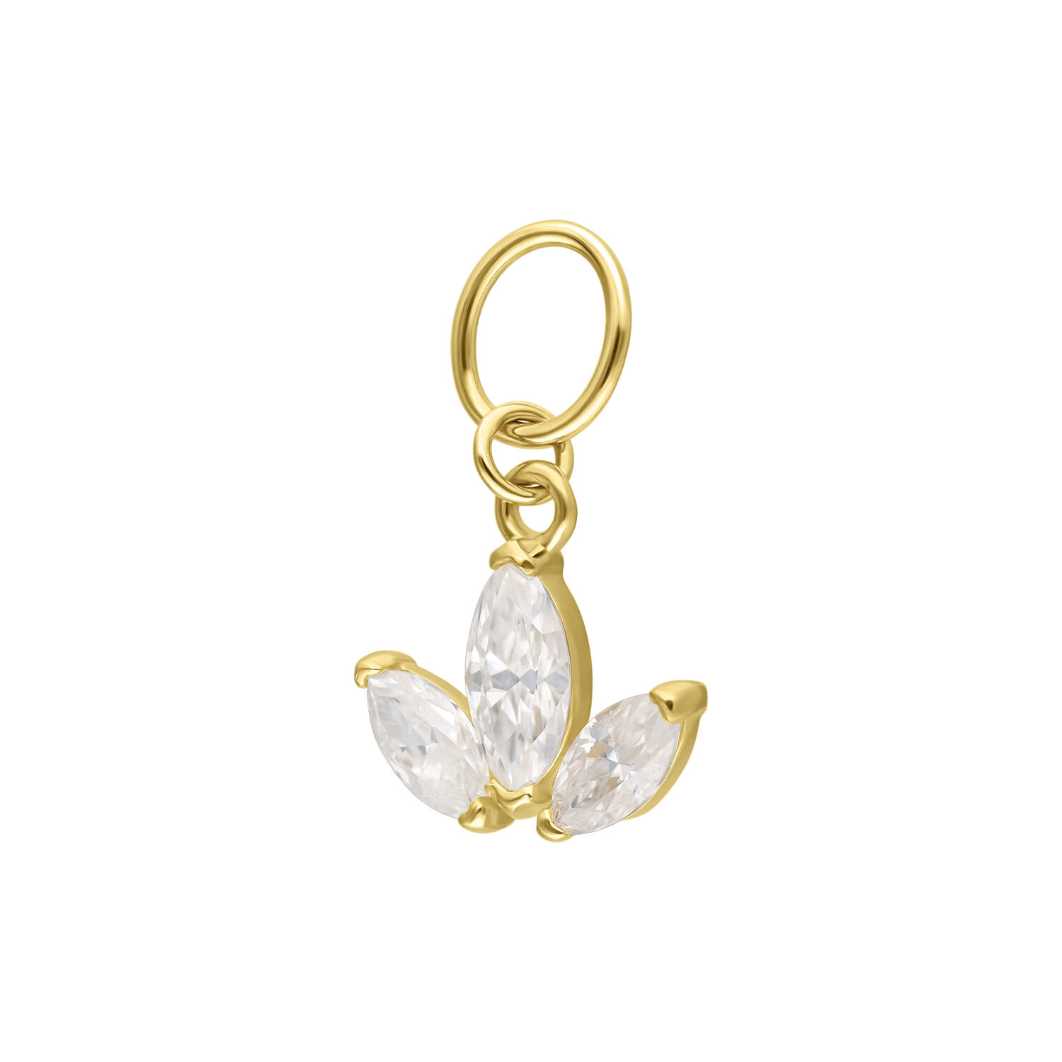 Pendentif Lotus en Or 18K Moissanite Pendentif Lotus doré avec pierres de moissanite claires sur fond blanc