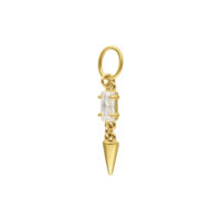 Pendentif piercing doré avec cristal clair et pointe sur fond blanc