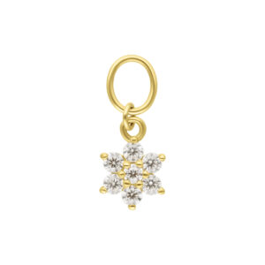 Pendentif fleur en or 18K avec pierres de moissanite claires sur fond blanc