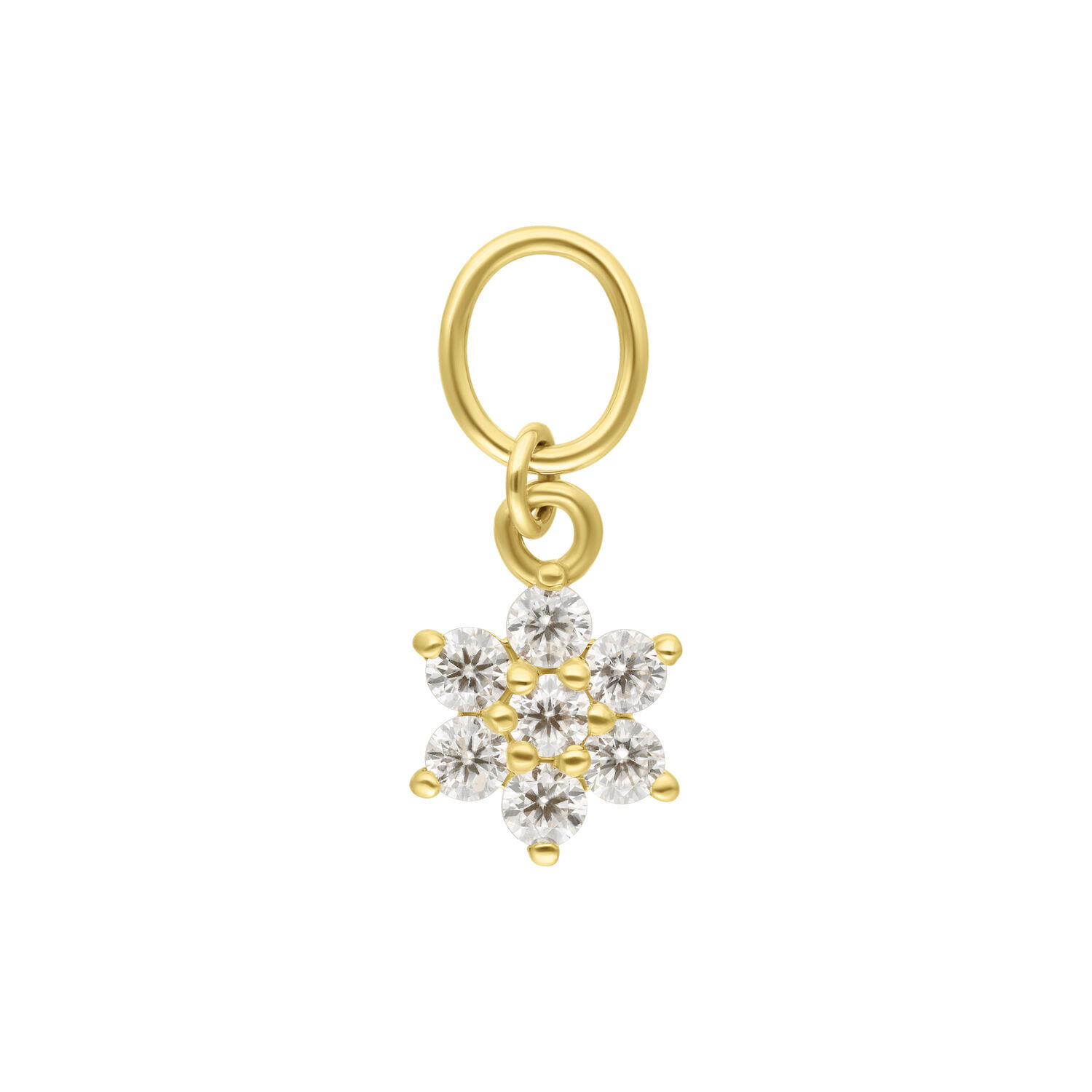 Pendentif Fleur en Or 18K Moissanite Pendentif fleur en or 18K avec pierres de moissanite claires sur fond blanc