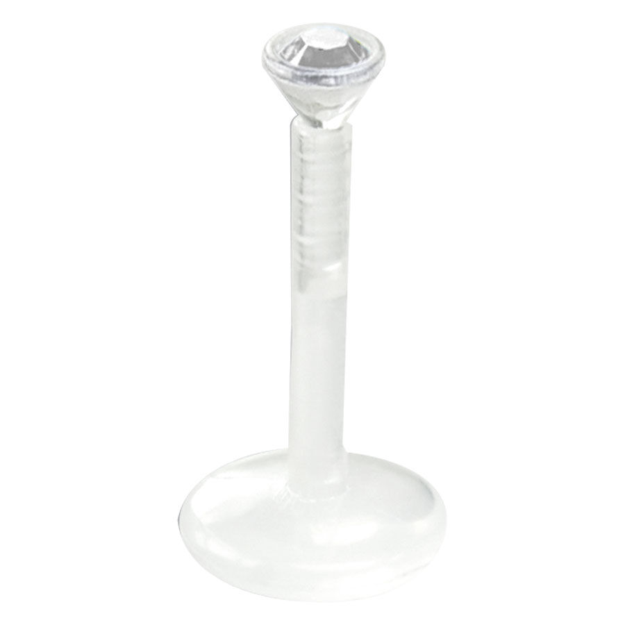 Labret translucide Push-fit avec cristal clair Labret transparent avec cristal clair sur fond blanc
