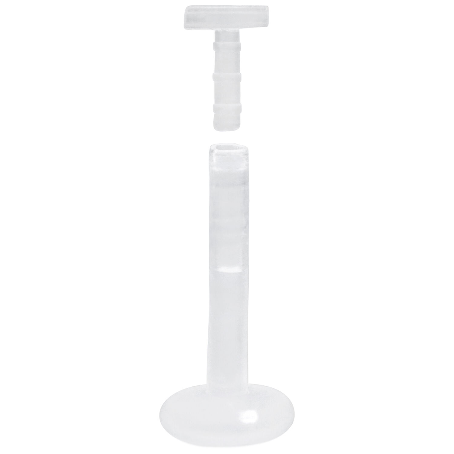 Barre Labret transparente en Bioplast avec filetage Push-Fit sur fond blanc