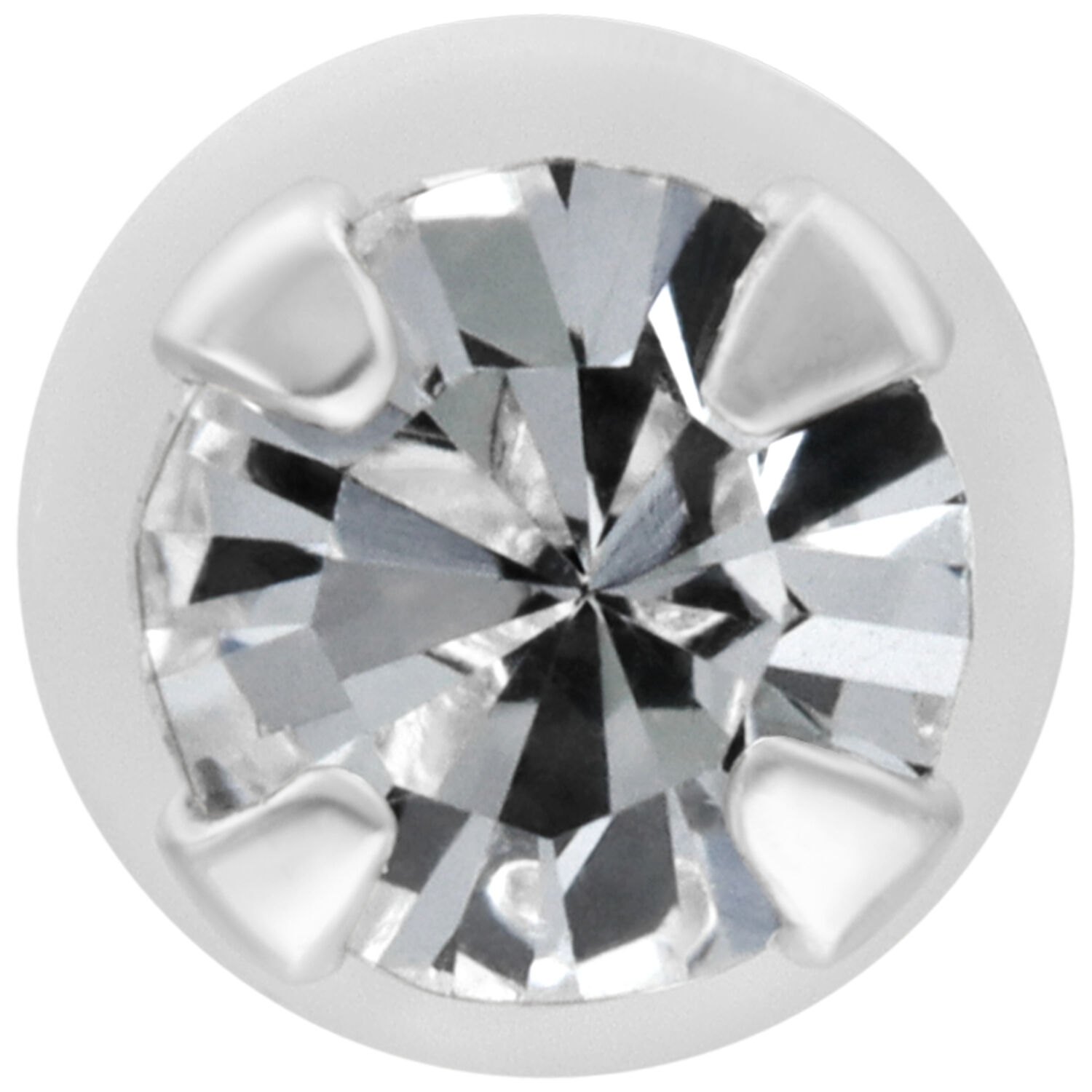 Micro Labret Push Fit Piercing en cristal clair Micro labret en argent avec cristal clair sur fond blanc