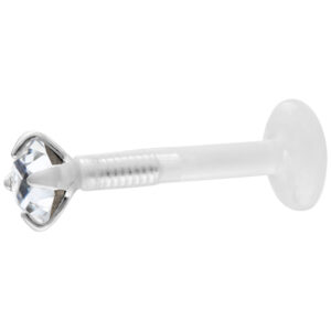 Micro Labret argenté avec pierre cristalline sur fond blanc