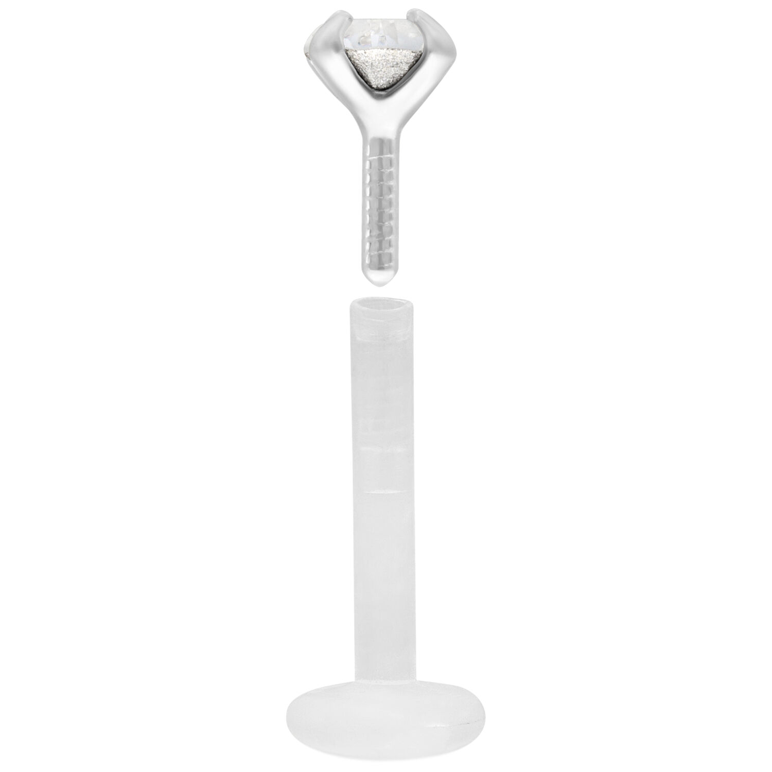 Micro Labret Push Fit Cristal Clair Micro Labret Cristal Clair en Bioplast avec Push Fit sur fond blanc