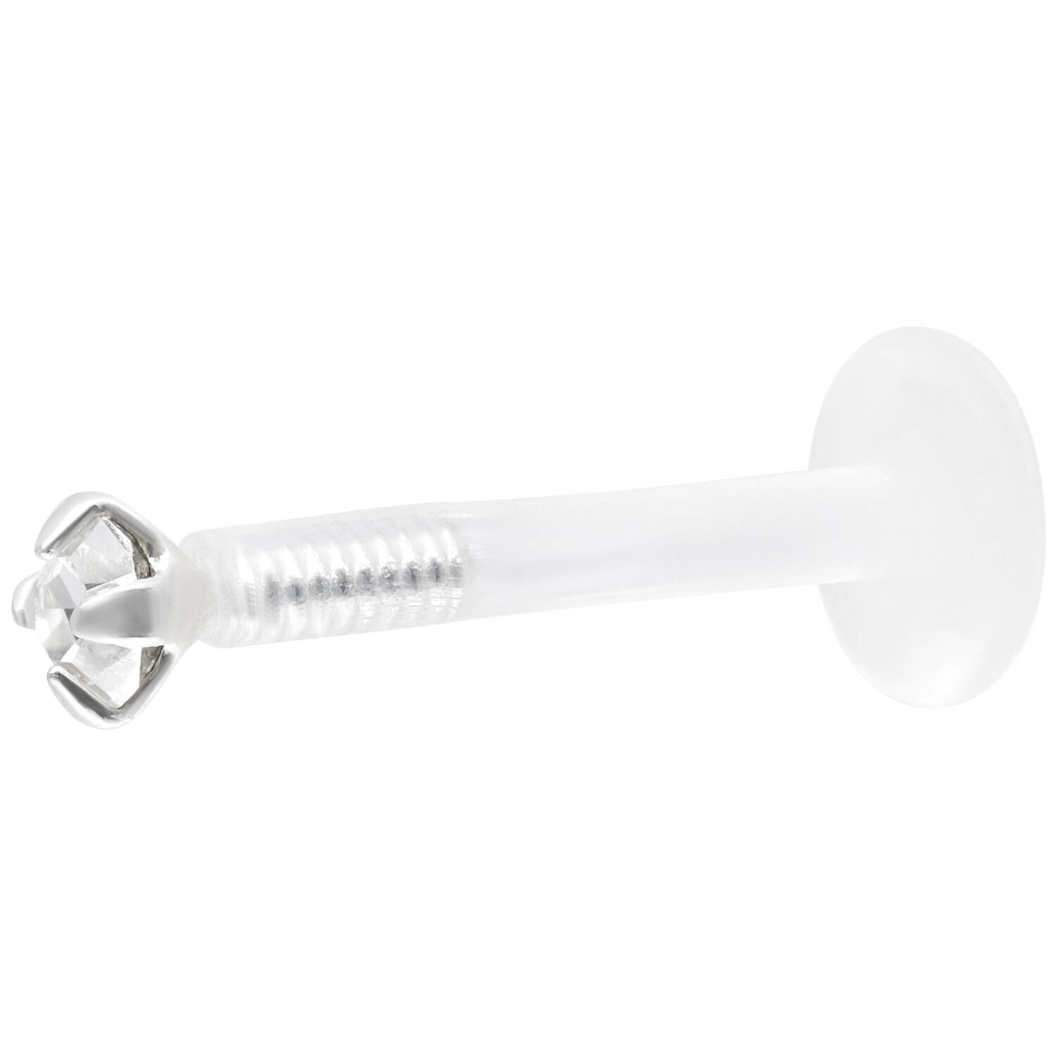 Labret en cristal clair avec Push Fit sur fond blanc