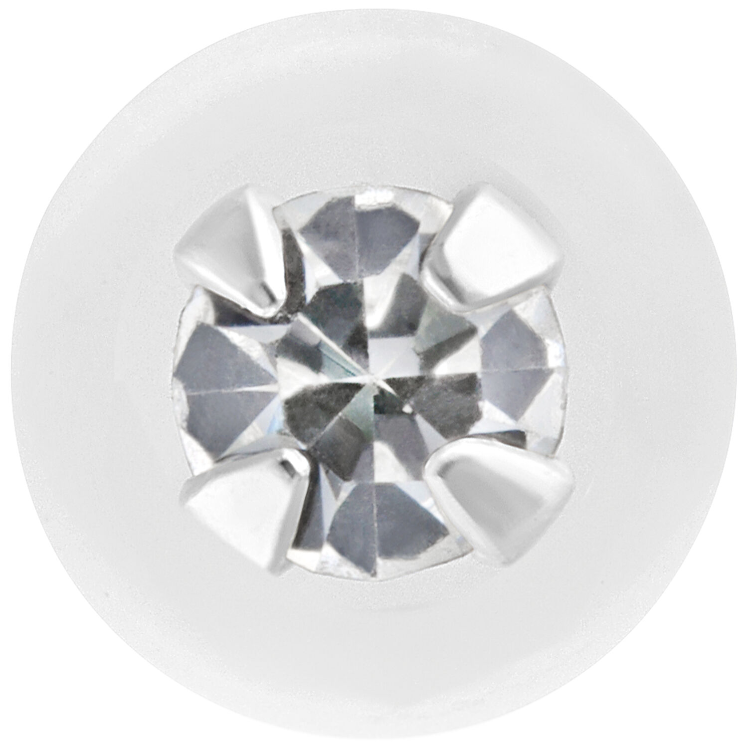 Push-Fit Mini Labret en cristal clair avec cristal argenté sur fond blanc