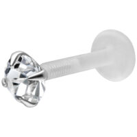Labret avec cristal clair et tige en Bioplast sur fond blanc