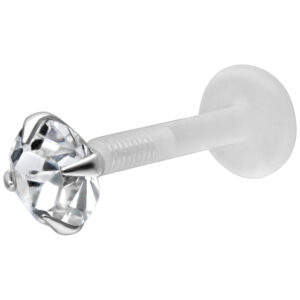 Labret avec cristal clair et tige en Bioplast sur fond blanc