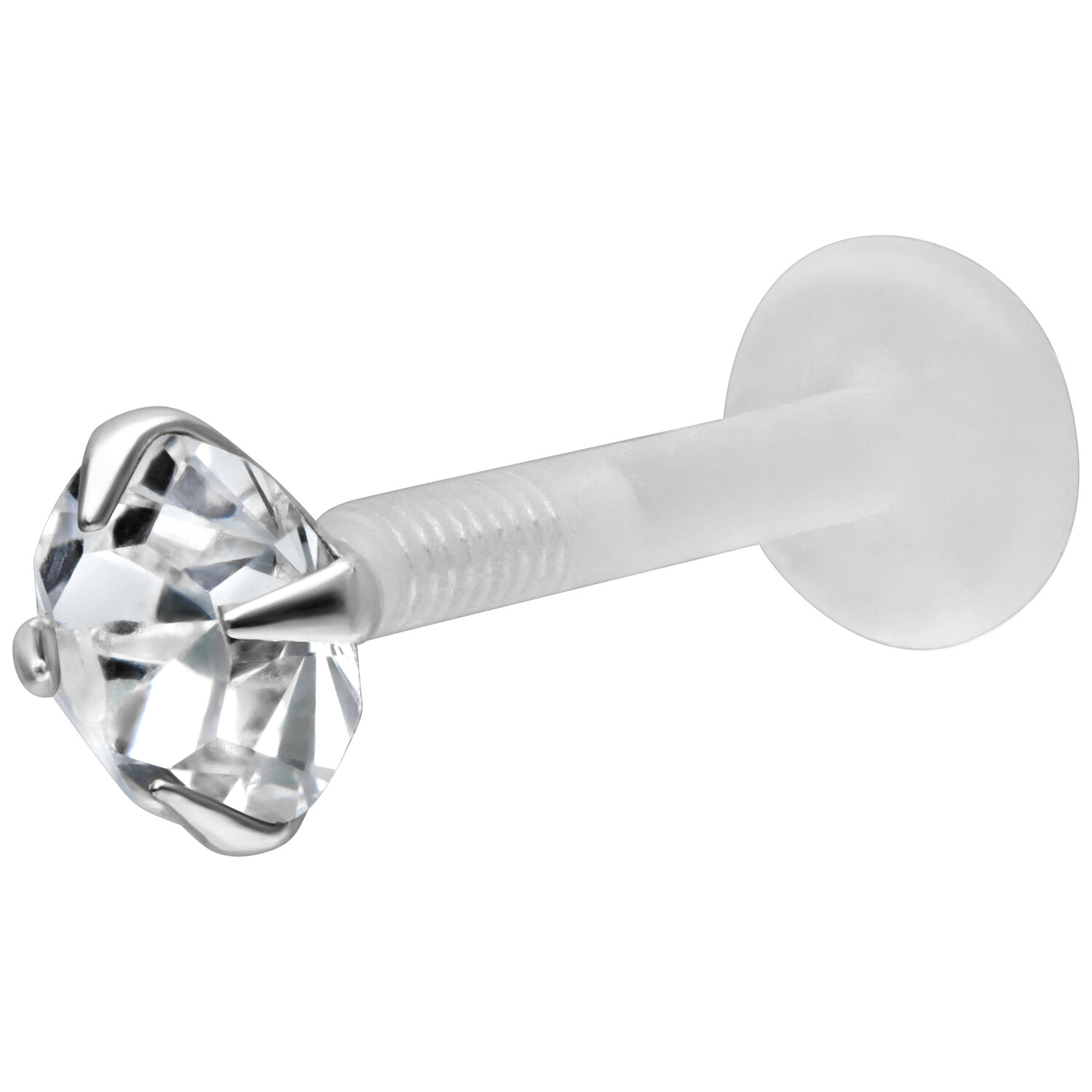 Labret avec cristal clair et tige en Bioplast sur fond blanc