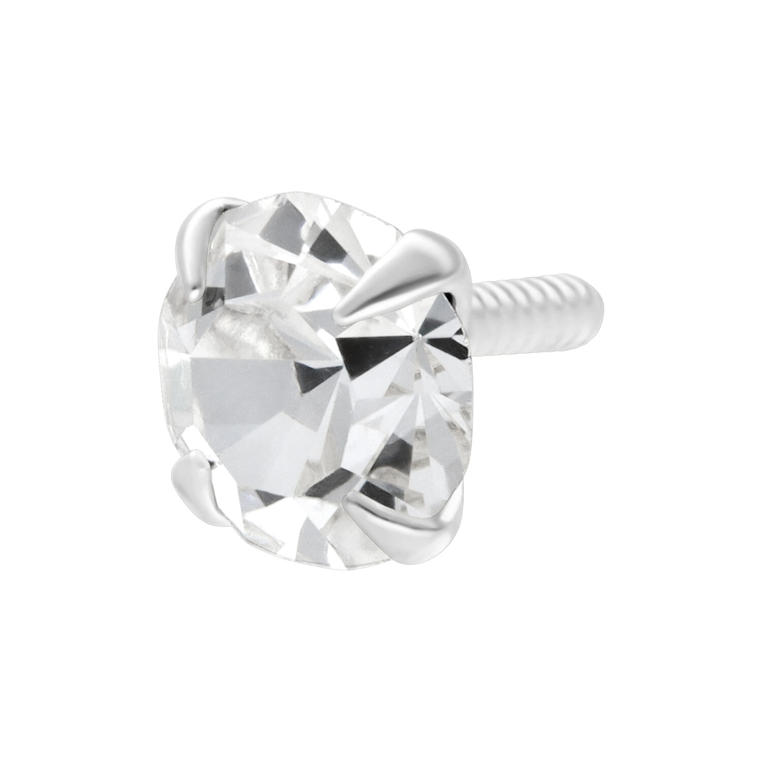 Embout en argent avec cristal pour piercing, 4mm Embout de piercing en argent avec pierre cristalline sur fond blanc