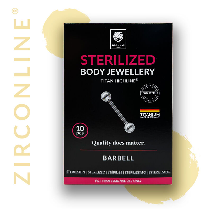 Micro Barbell en Titane Stérile Doré Micro Barbell doré en titane sur fond noir, emballage visible