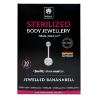 Piercing au nombril en titane stérilisé avec cristal Piercing au nombril en titane argenté avec cristal clair sur fond noir
