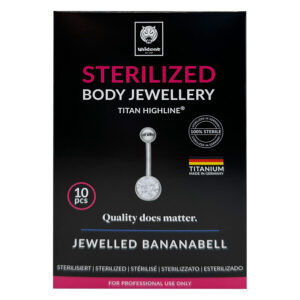 Piercing au nombril en titane argenté avec cristal clair sur fond noir