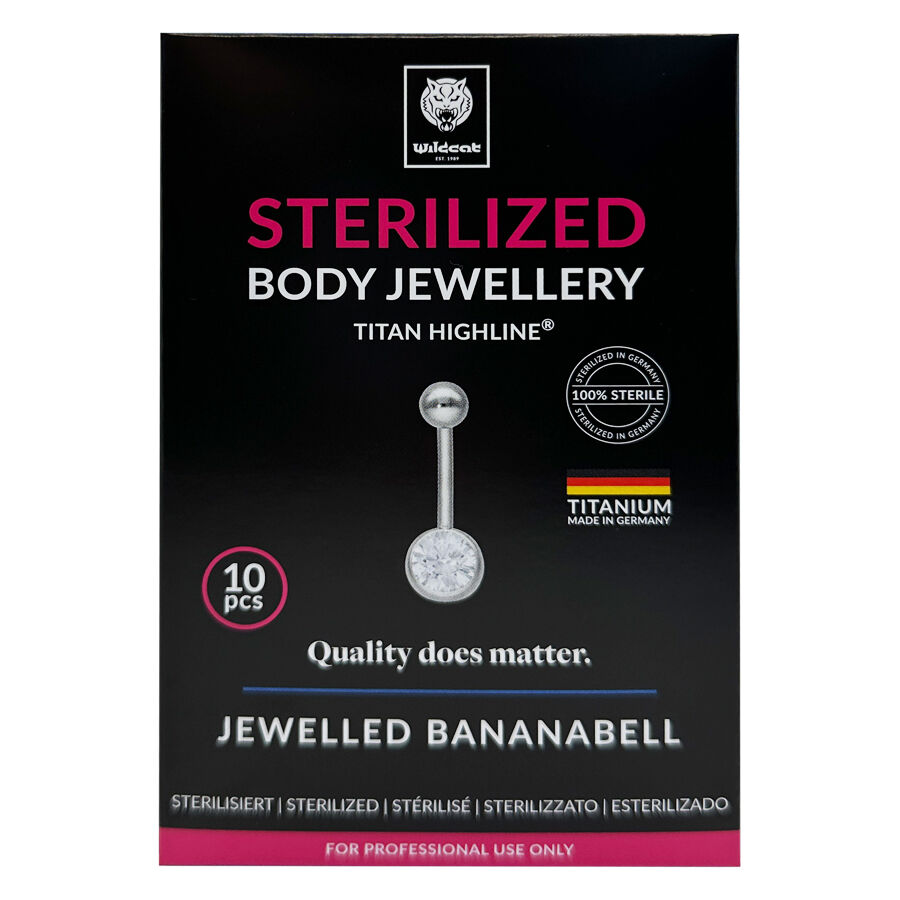 Piercing au nombril en titane stérilisé avec cristal Piercing au nombril en titane argenté avec cristal clair sur fond noir