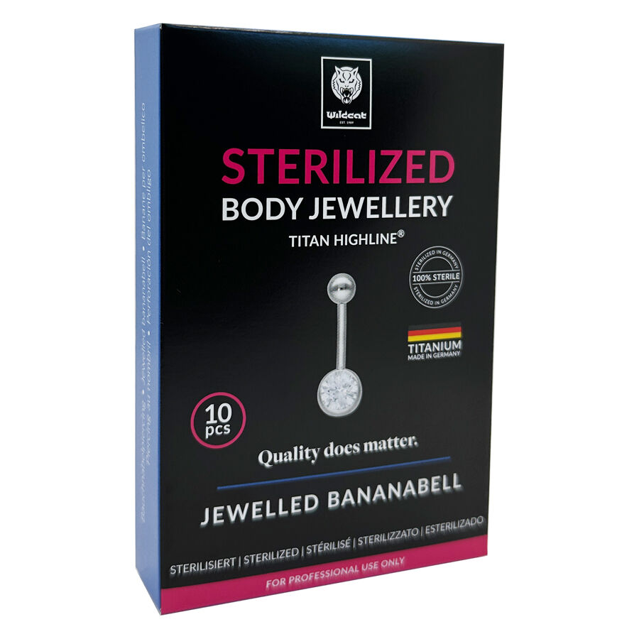 Piercing nombril en titane stérilisé avec cristal Piercing nombril en titane stérilisé, argenté avec cristal clair sur fond noir
