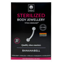 Bananabell Piercing en titane stérilisé Bananabell en titane argenté avec boules sur fond noir