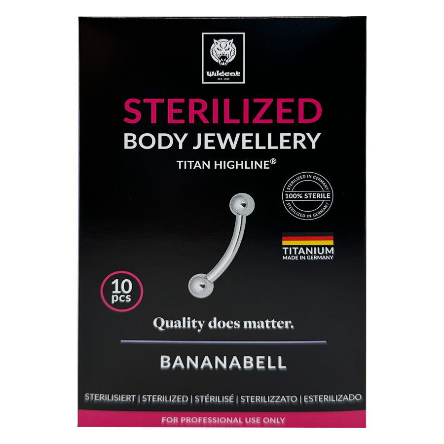 Bananabell Piercing en titane stérilisé Bananabell en titane argenté avec boules sur fond noir
