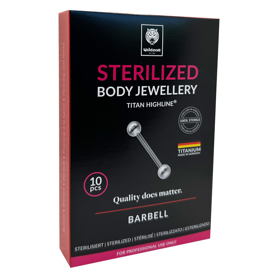 Barbell Piercing en titane stérilisé Emballage noir avec piercing barbell argenté et étiquette titane