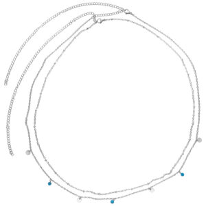 Chaînes de ventre doubles en acier chirurgical argenté avec accents bleus et blancs sur fond blanc