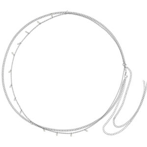 Chaîne de ventre double en argent avec perles sur fond blanc