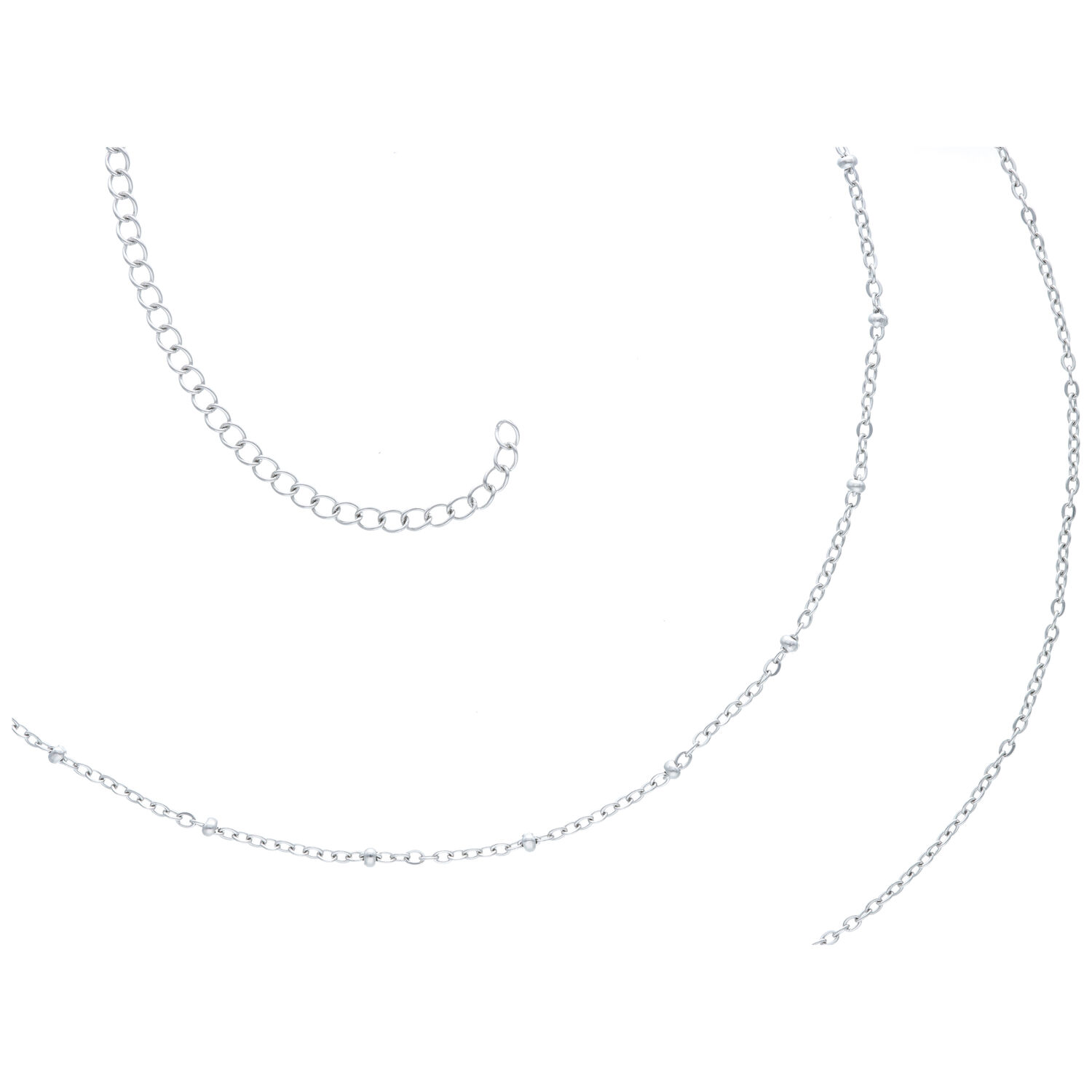 Chaîne de ventre Doublerow argentée en acier chirurgical Chaîne de ventre à deux rangs en argent en acier chirurgical 316L sur fond blanc