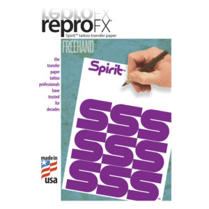 Repro FX Freehand Transferpapier en violet avec main et stylo sur fond blanc