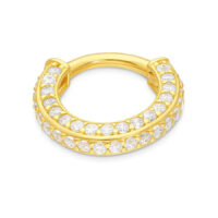 Anneau articulé triple bijou en or avec cristaux clairs sur fond blanc