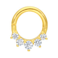 Bague en or 18K avec cristaux pour piercings Anneau de piercing doré en or 18K avec cinq cristaux clairs sur fond blanc