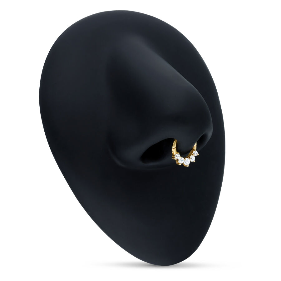 Anneau de septum en or 18K avec cristaux Anneau de septum doré avec cristaux clairs sur présentoir noir
