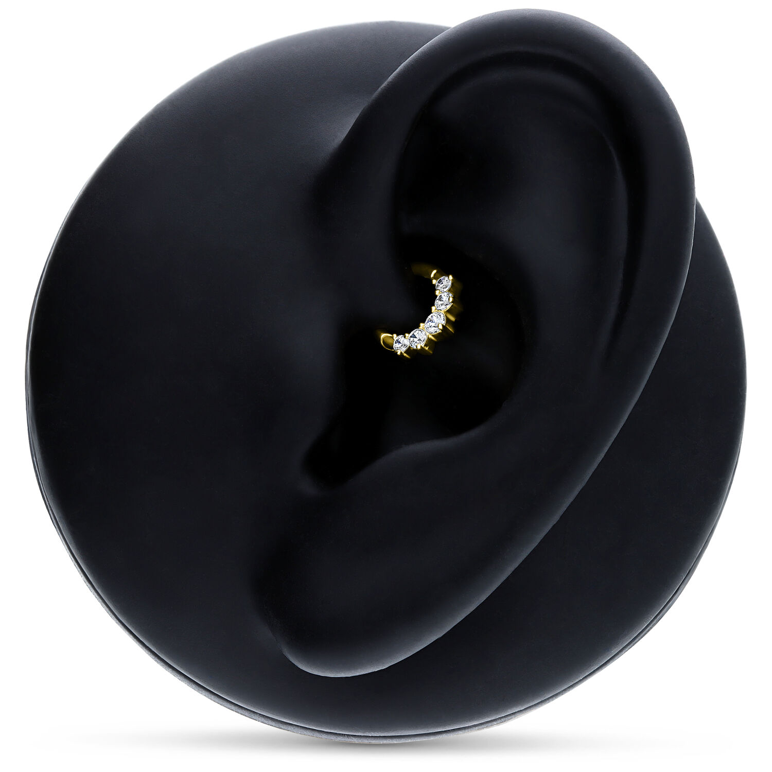Anneau de piercing en or 18K avec cristaux Clicker septum en or avec cristaux clairs sur modèle d'oreille noir