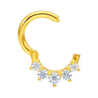 Bague en cristal en or 18K 1,2 mm, 6,0 mm Anneau piercing en or 18K brillant avec cristaux clairs sur fond blanc