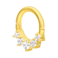 Anneau de piercing en or 18K avec cristaux, 1,2 mm Anneau de piercing en or avec cinq cristaux clairs sur fond blanc