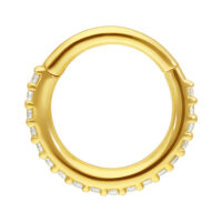 Anneau de piercing en or 18K avec cristaux clairs sur fond blanc