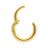 Anneau de piercing en or avec cristaux clairs sur fond blanc