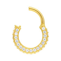 Anneau de piercing en or avec cristaux clairs sur fond blanc