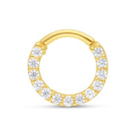 Anneau de septum en or 18K avec cristaux Anneau de septum en or avec cristaux clairs sur fond blanc