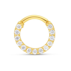 Anneau de septum en or avec cristaux clairs sur fond blanc