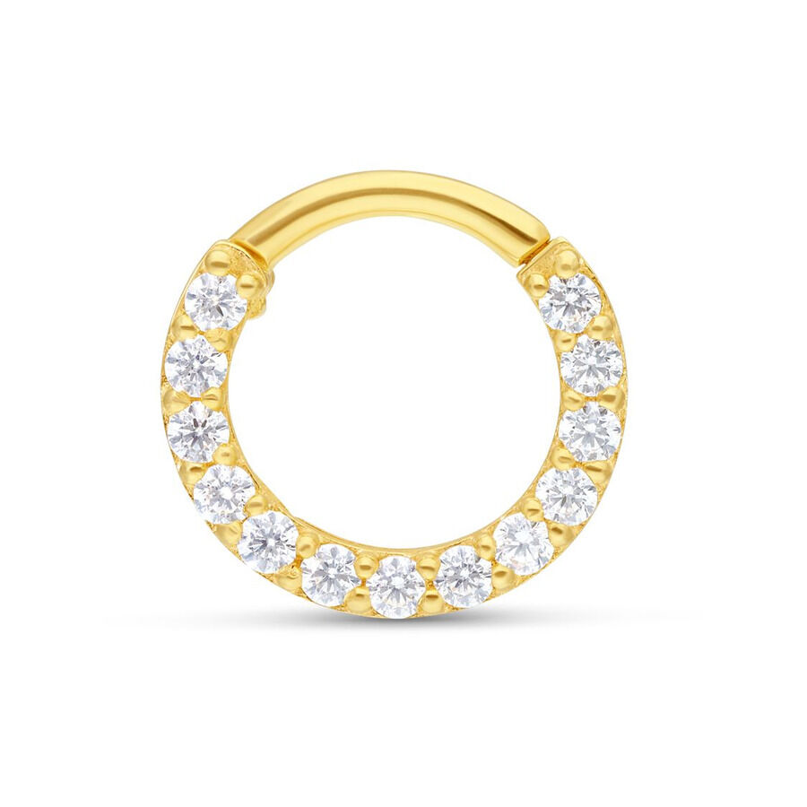 Anneau de septum en or 18K avec cristaux Anneau de septum en or avec cristaux clairs sur fond blanc